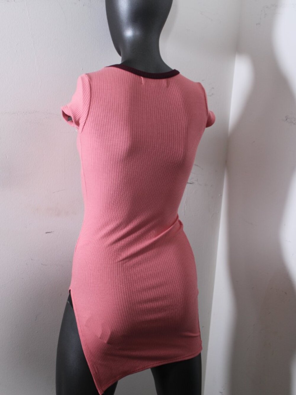 Planet Gold NWT Ribbed Ringer Bodycon Mini Dress Pink Size 4/5 - Picture 3 of 8
